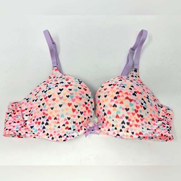 VICTORIA'S SECRET PUSH UP BRA LILAC PURPLE MULTI-COLORED HEART DESIGN WOMEN 34B - Picture 1 of 12